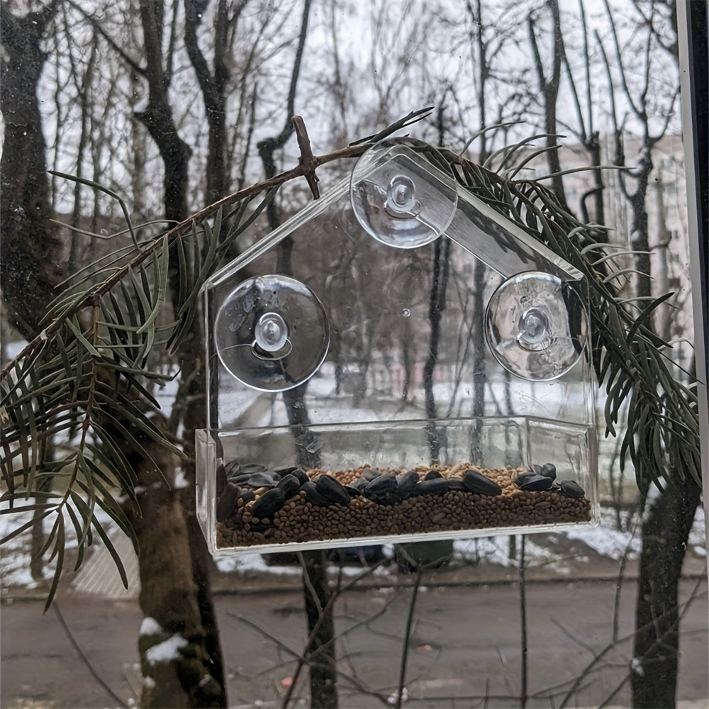 Acrylic Window Bird Feeder for Wild Birds with Transparent Design 14.5x5.5x14.5 Inches