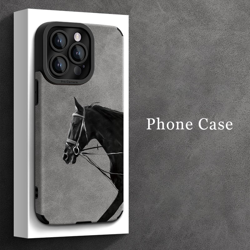 Stylish War Horse TPU Phone Case for iPhone 7 to 13 Pro Max with Lens Protection