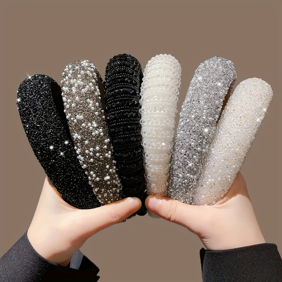 Faux Pearl Rhinestone Hairband for Women Solid Color Headband for Parties and Daily Wear