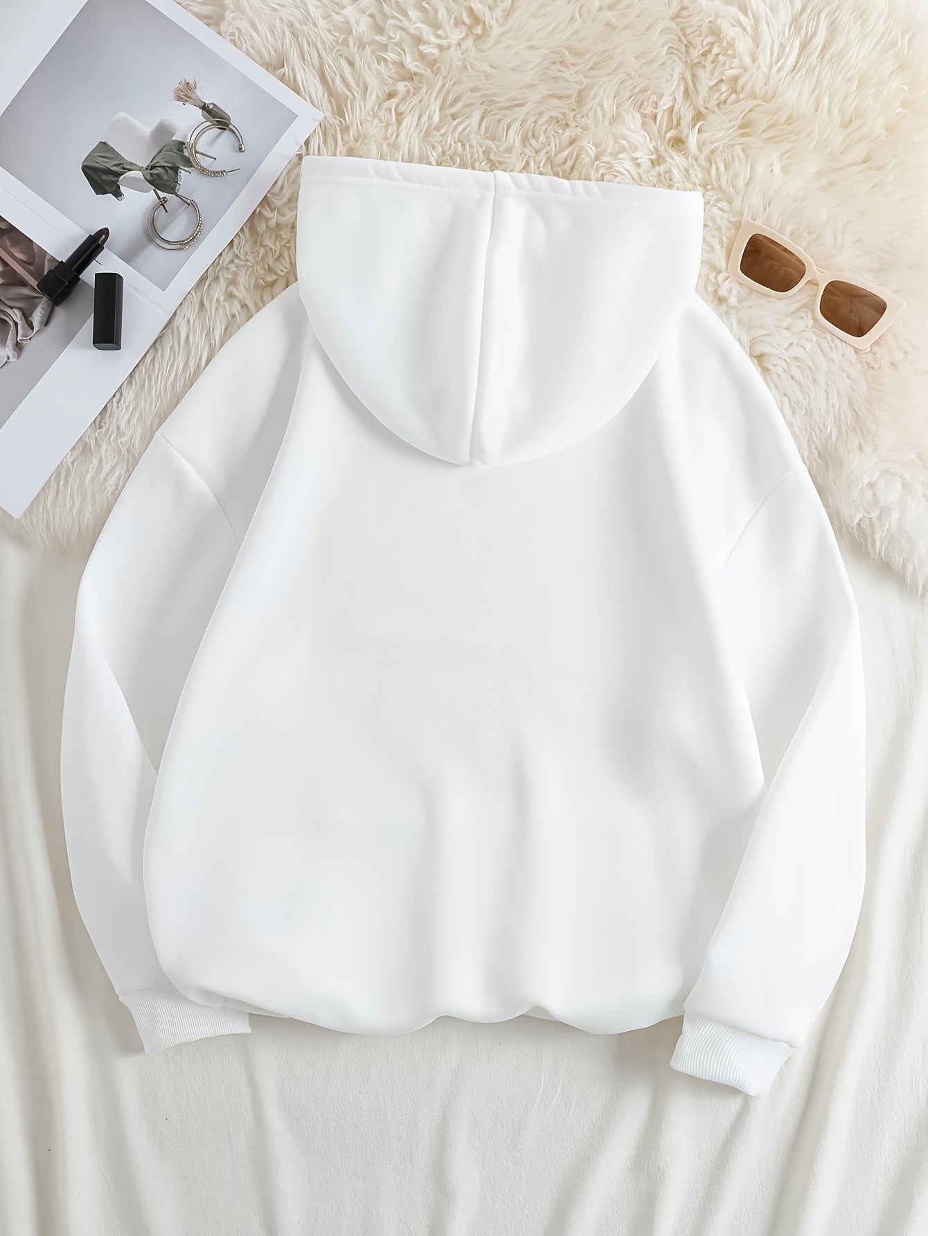 Women's Fall Winter Hoodie Polyester Pullover with Graphic Print and Front Pocket