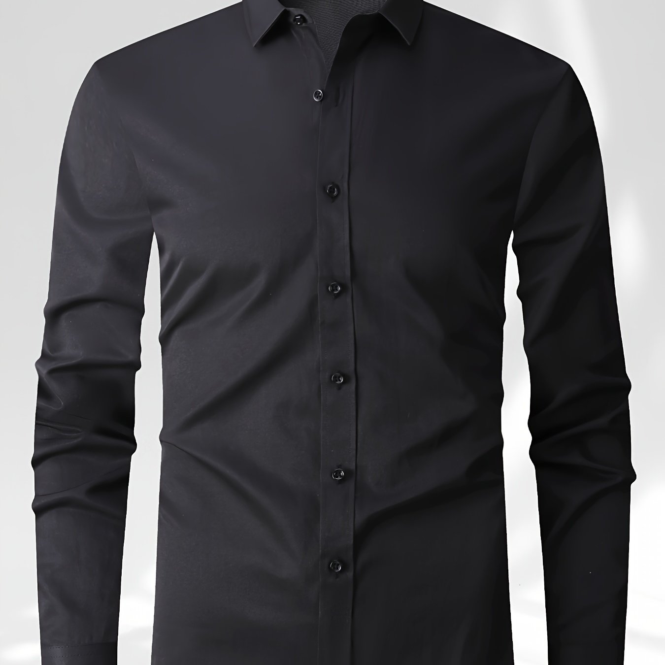 Men's Solid Color Long Sleeve Dress Shirt for Business Casual Spring