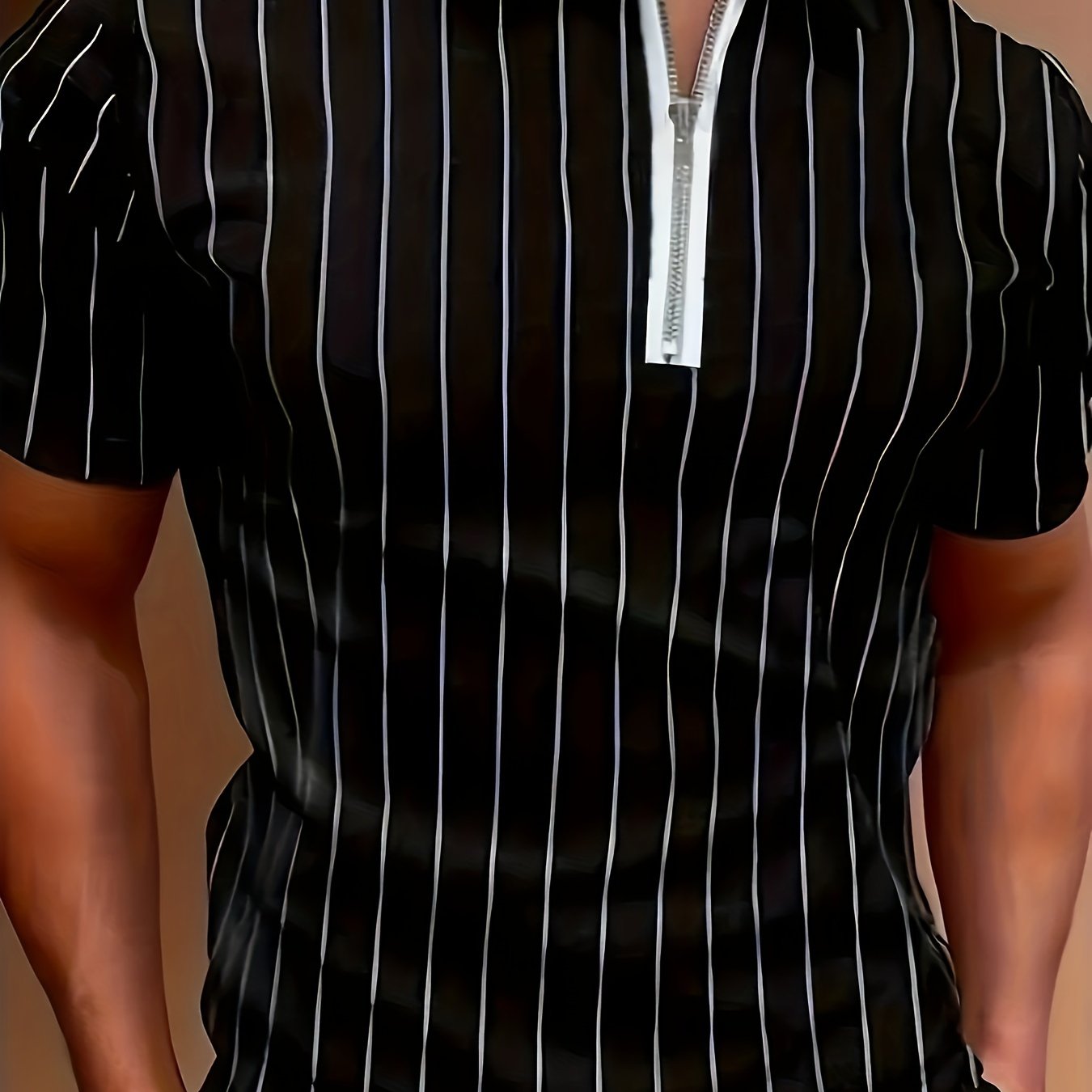 Men's Casual Black and White Stripe Baseball Shirt with 3D Print for Business Casual