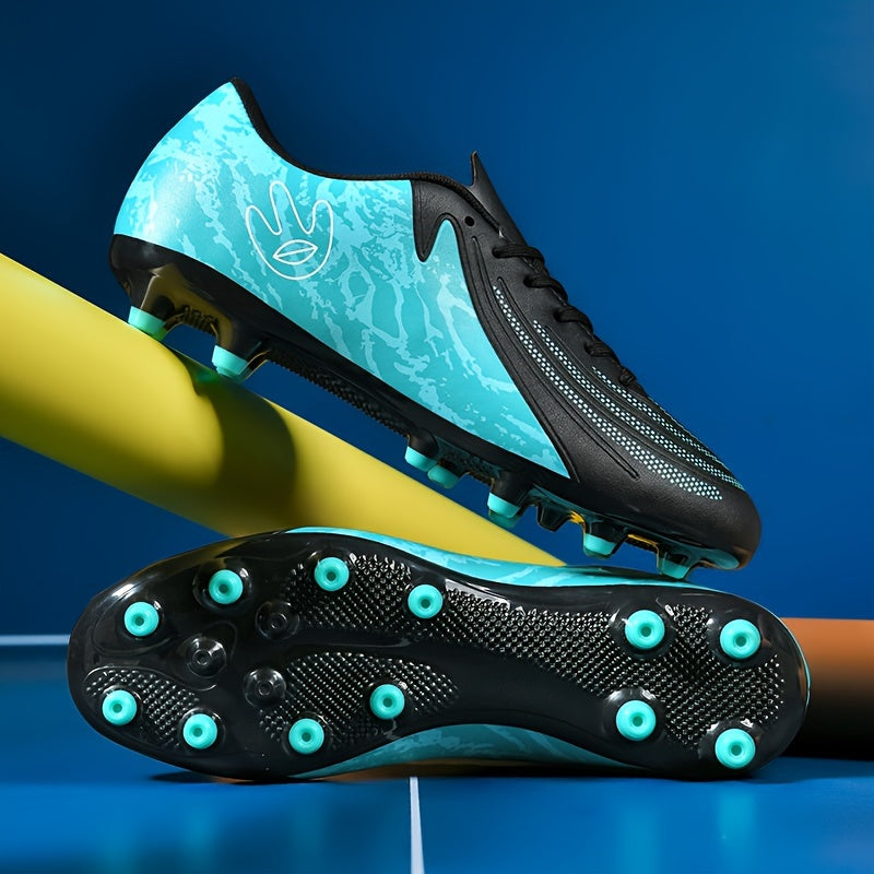 Turquoise and Pink Camo High-Top Football Boots with Non-Slip Sole and Shock Absorption for All-Season Soccer Training