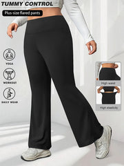 Women's Plus Size High-Elasticity Tummy Control Flared Yoga Pants for Running Fitness