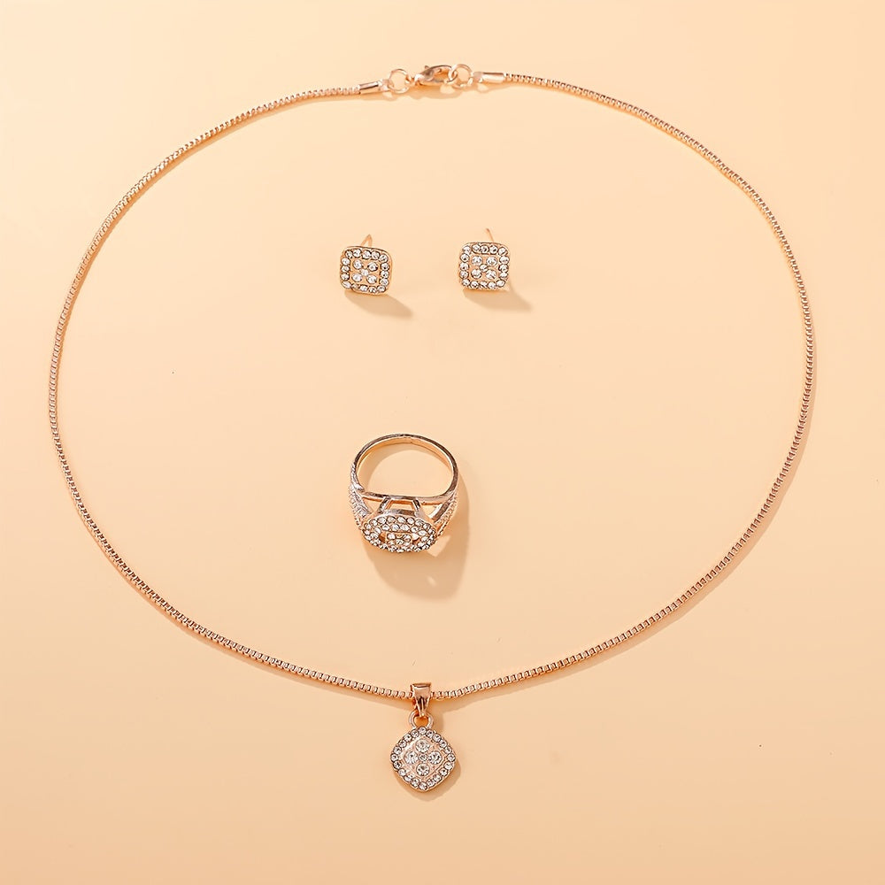 Set of 4 Elegant Rhinestone Square Pendant Jewelry for Women Daily Party Gift