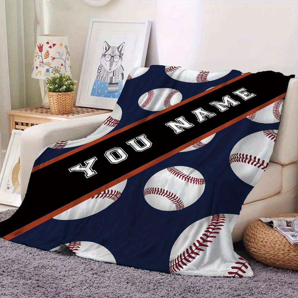 Personalized Sports Theme Cozy Polyester Flannel Blanket with Custom Name for All Seasons