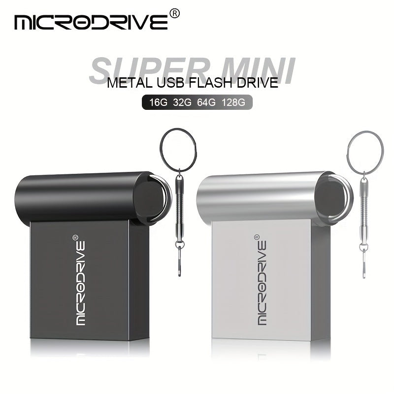 MICRODRIVE Super Mini Metal USB 2.0 Flesh Drayv Kalit zanjiri bilan - 16GB, 32GB, 64GB da mavjud