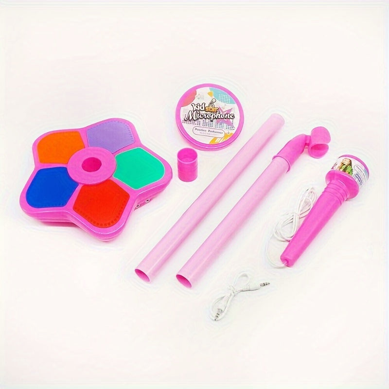 Kids' Karaoke Microphone with Stand Adjustable Height Light Effects MP3 Connectivity for Children