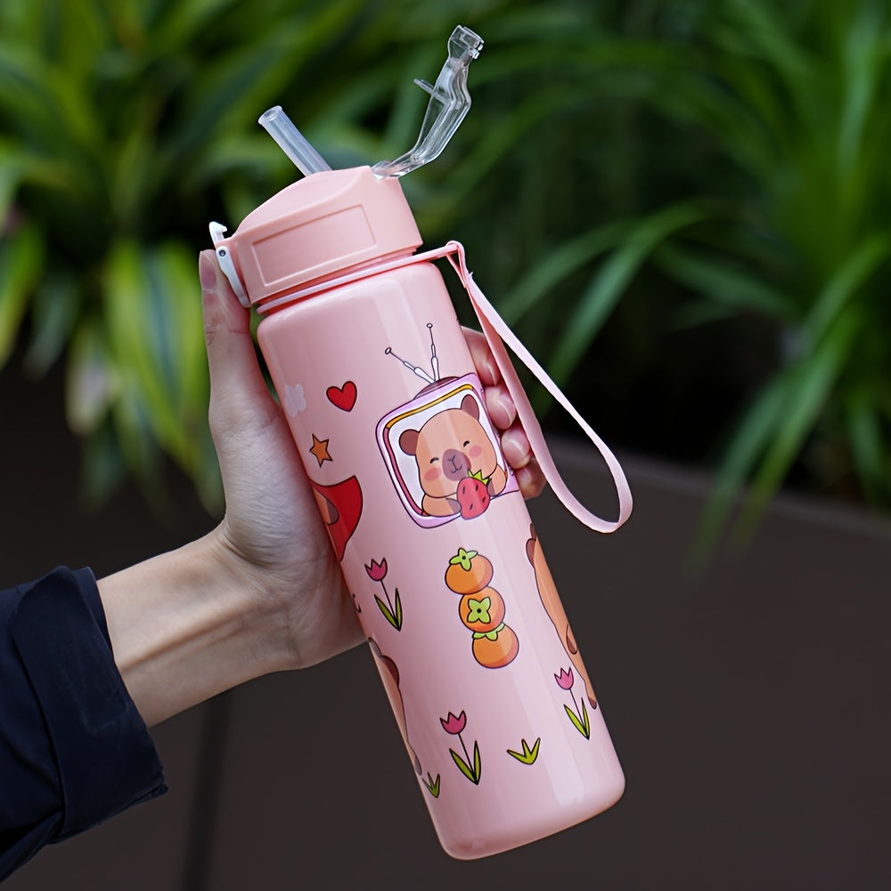Cartoon Kapibara 26oz Water Bottle with Straw Leak-Proof PVC-Free for Outdoor Activities