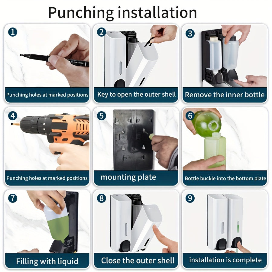 Wall-Mounted Soap Dispenser for Bathroom and Kitchen Storage, Plastic, Modern Design