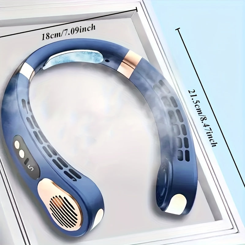 Portable Neck Fan with 5-Speed Adjustable, Digital Display, LED Lights, 360° Cooling for Outdoor Sports and Travel