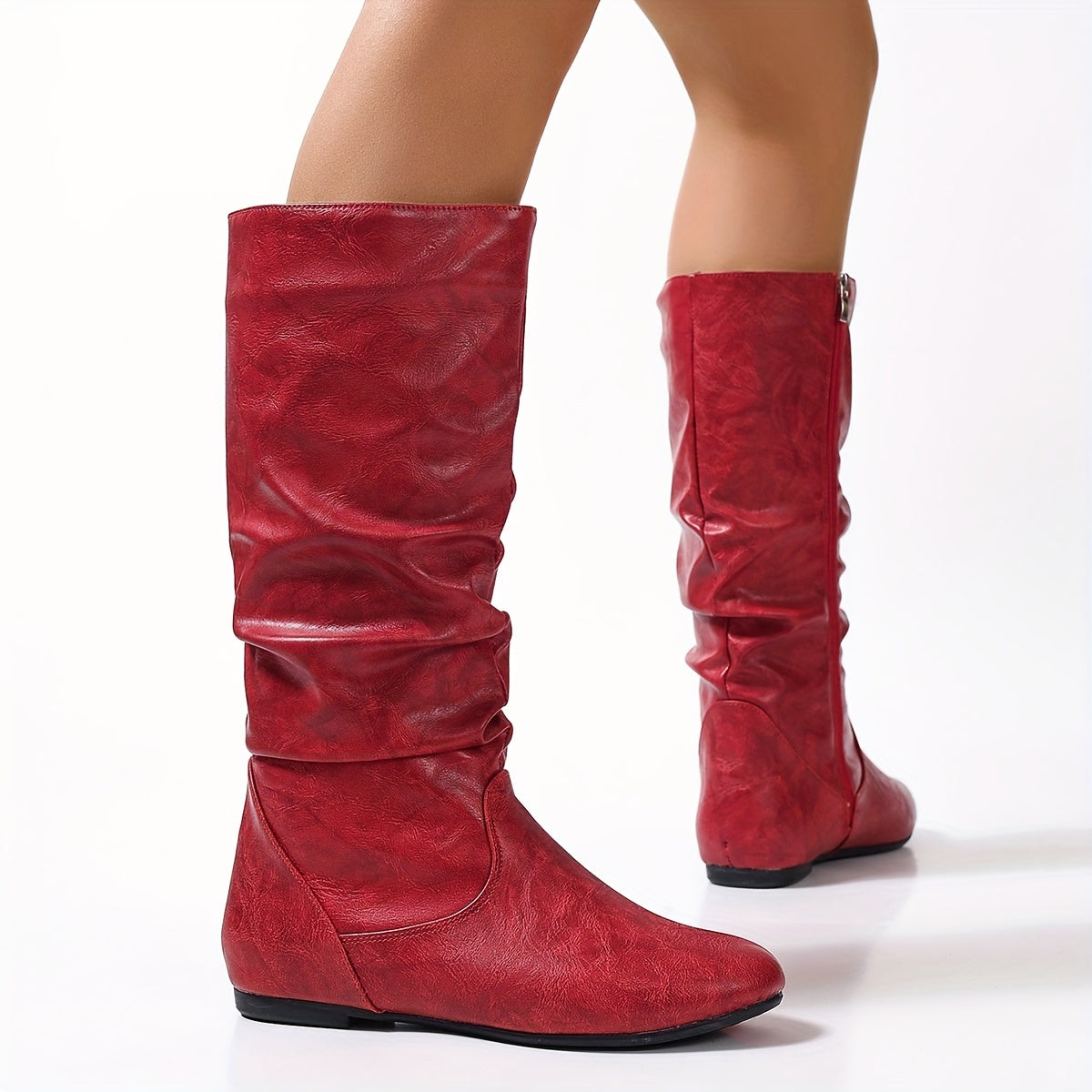Women's Western Style Ankle Boots with Side Zipper Faux Cover Fabric Lined