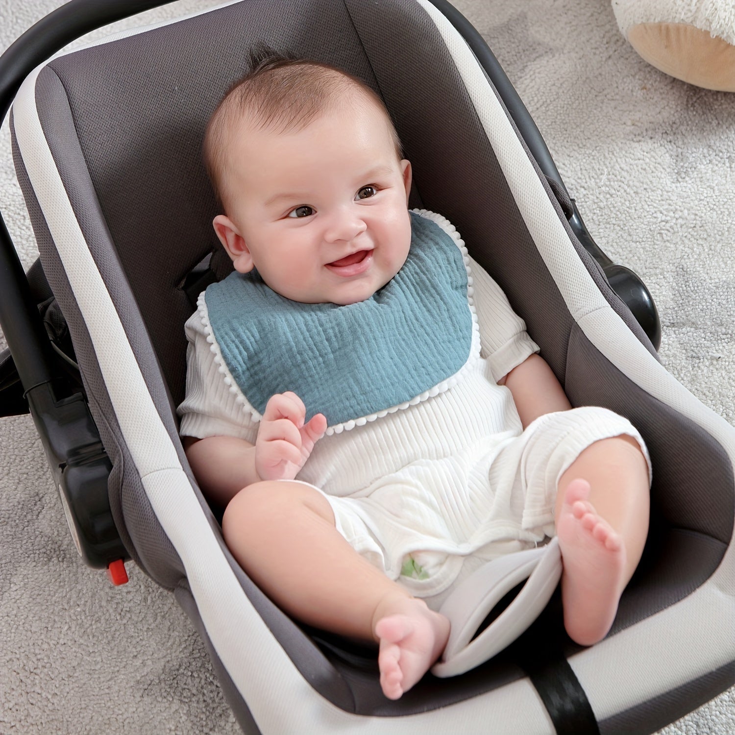 Set of 5 Baby Muslin Bibs with Pom Pom Accents Soft Adjustable Drool Bibs for Infants