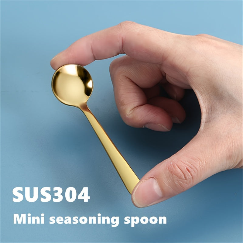 Set of 10 Stainless Steel Mini Seasoning Spoons 8.99cm Silver Gold Kitchen Use