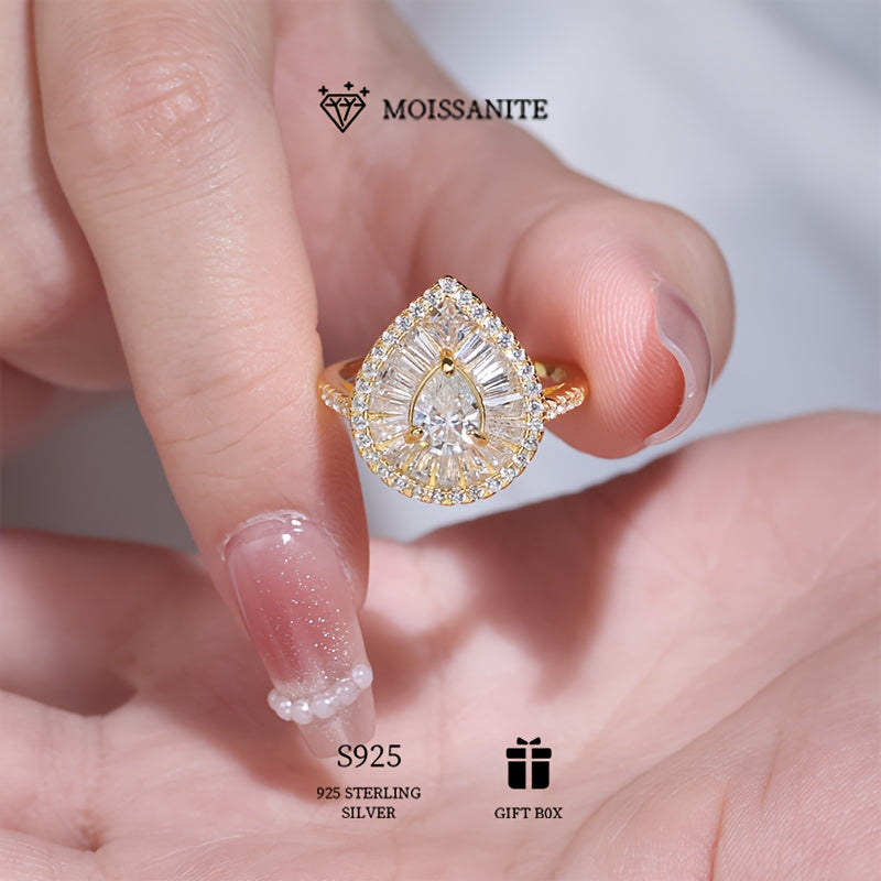 Water Drop Shaped 1ct Moissanite Ring in Sterling Silver Hypoallergenic Engagement Wedding Jewelry