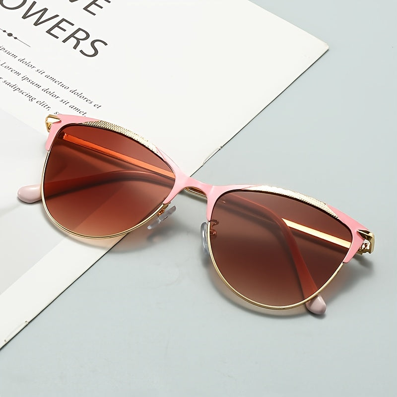 Round Cat Eye Glasses for Men and Women Metal Frame Decorative Eyeglasses