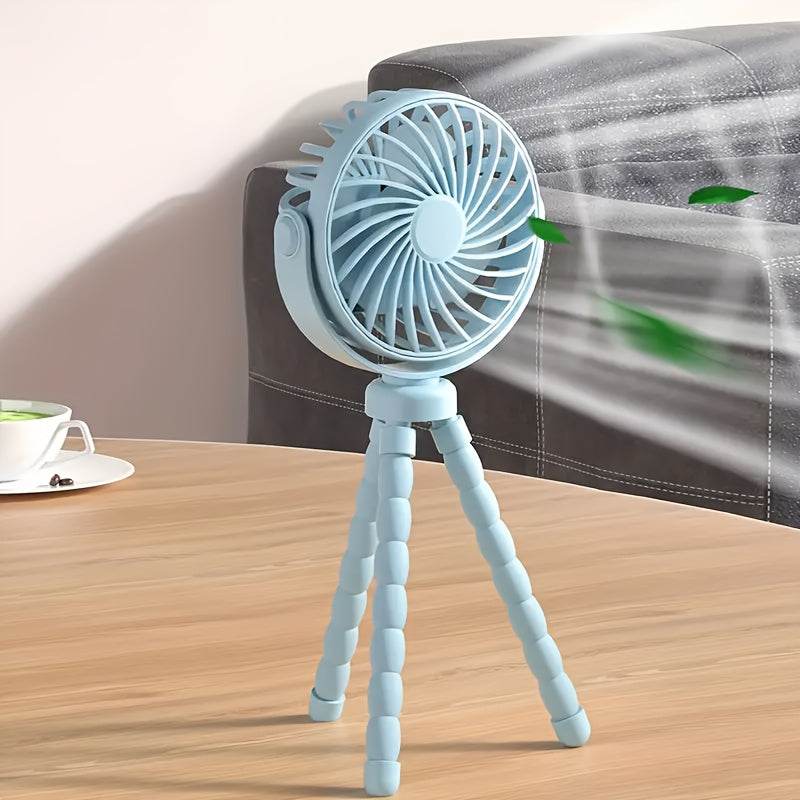 Portable Mini USB Fan with Night Light Black Foldable Rechargeable Adjustable Stand