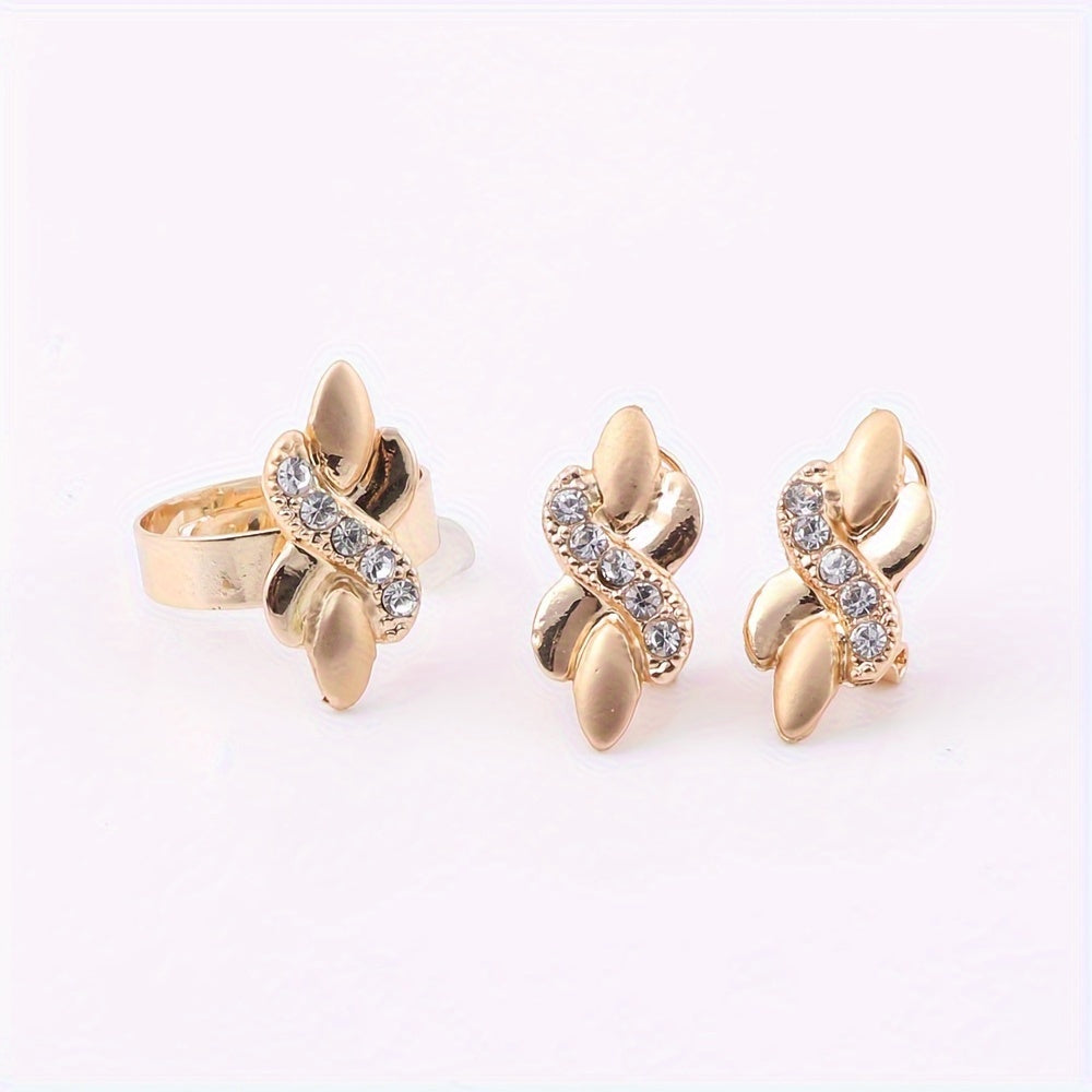 Conjunto de joyería en tono dorado para mujer: collar, pendientes, pulsera y anillo para bodas y eventos