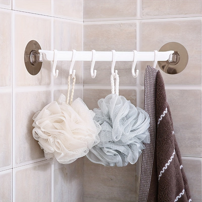 Art Deco Wall Mount Towel Rack with 6 Hooks and Adhesive Corner Shower Caddy