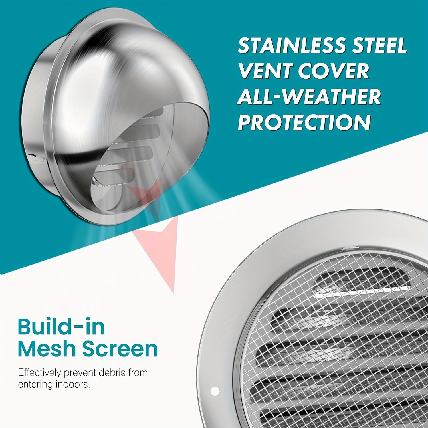 Aylana zanglamaydigan po'latdan yasalgan quritgich vent qopqog'i 10.16cm devorga o'rnatish uchun hammom ventilyatsiyasi