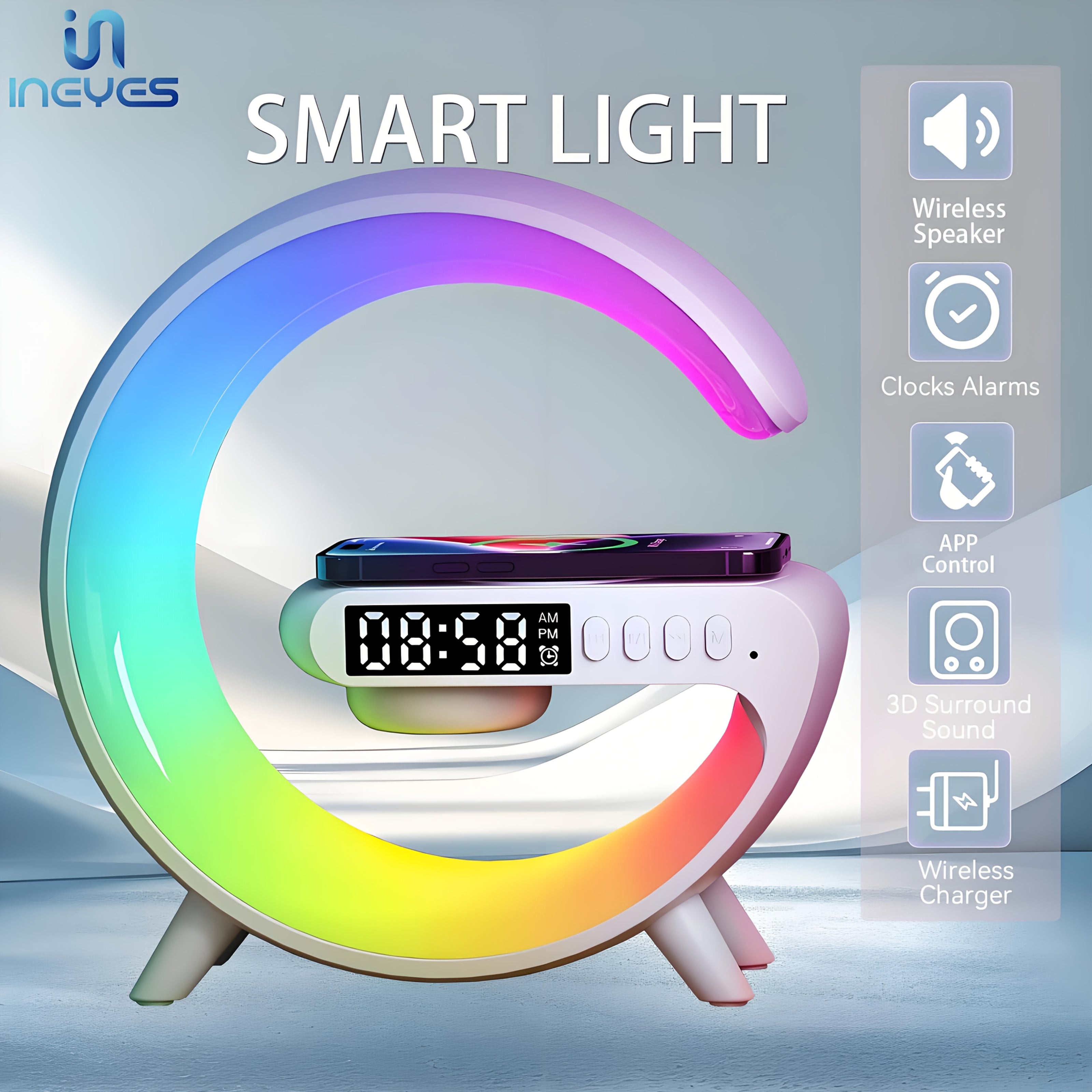 Smart LED Table Lamp with Wireless Charging and Hi-Res Audio Night Light Smart Light for Indoor Use