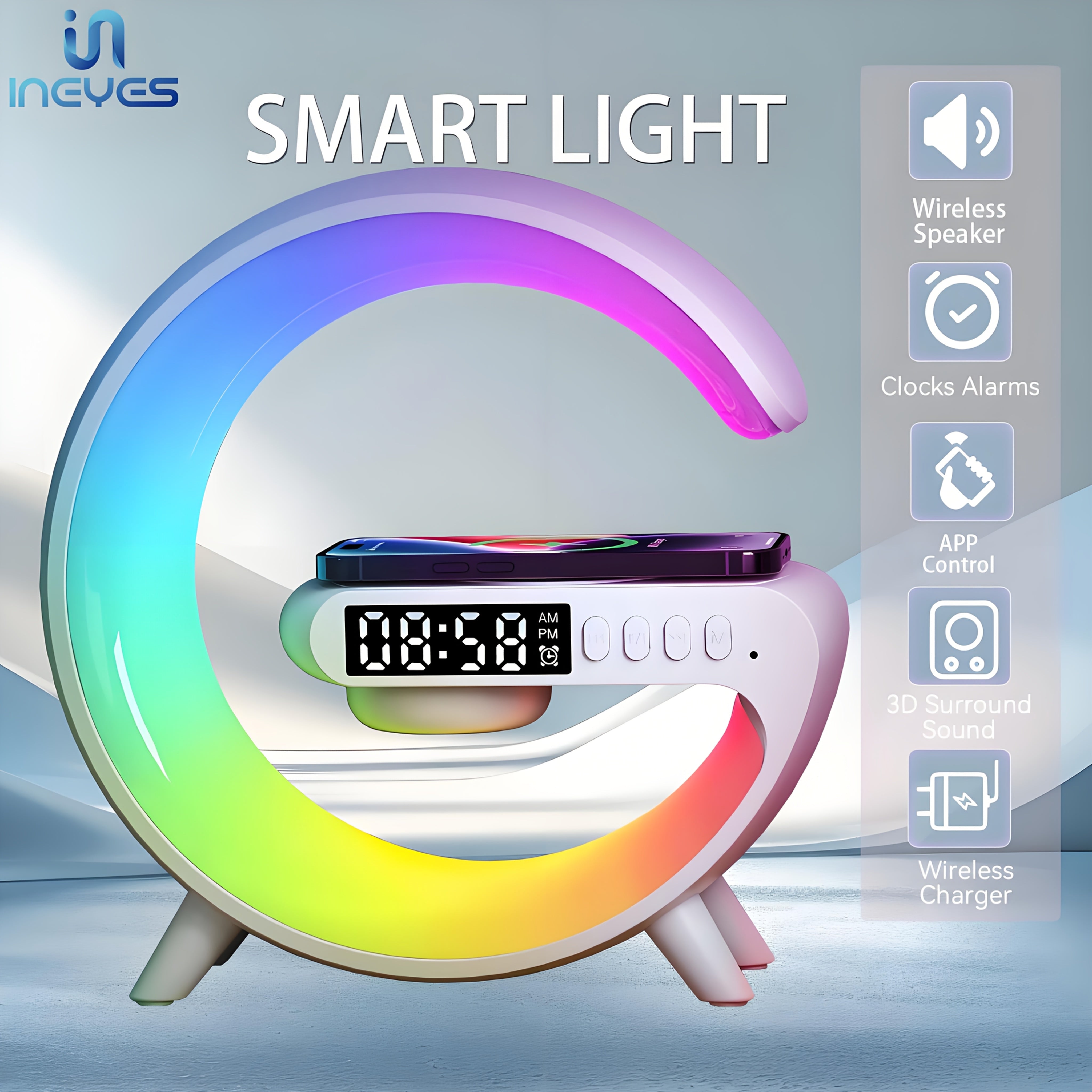 Smart LED Table Lamp with Wireless Charging and Hi-Res Audio Night Light Smart Light for Indoor Use