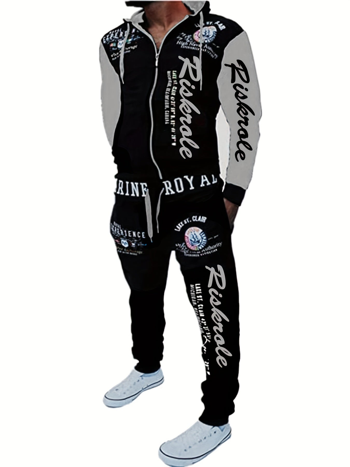 Conjunto de sudadera con capucha y letras en poliéster para hombres, ideal para deportes y uso casual