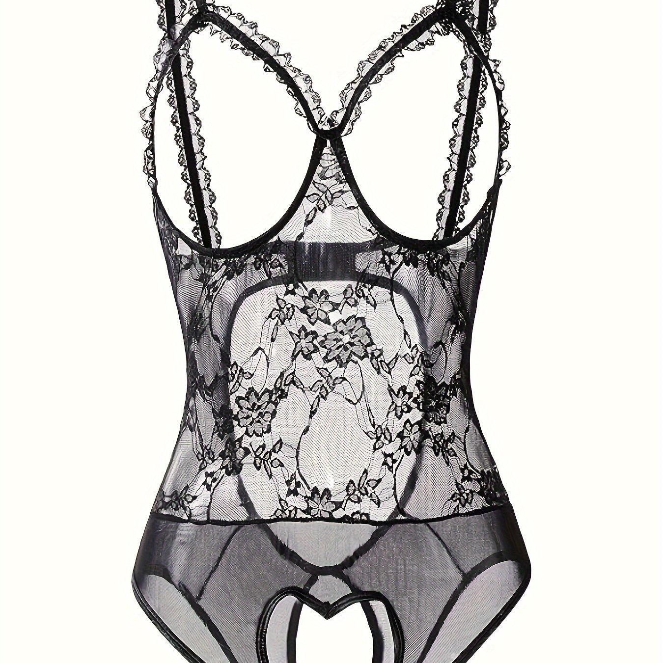 Lingerie Lace Teddy with Open Bust and Crotch Mesh Bodysuit Stocking