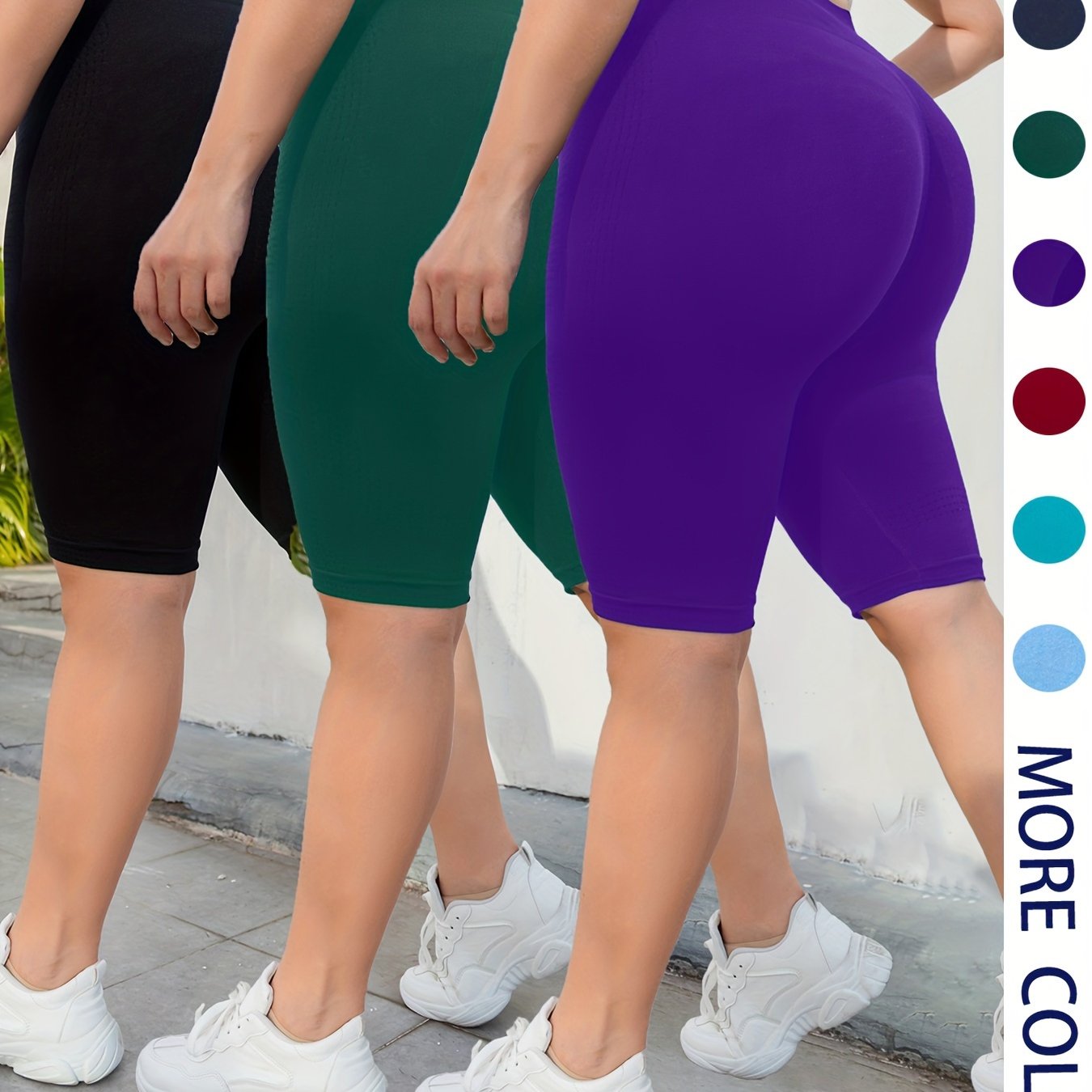 Pantalones cortos de yoga para mujer talla plus de cintura alta con levantamiento de melocotón, pack de 3, elásticos para entrenamiento