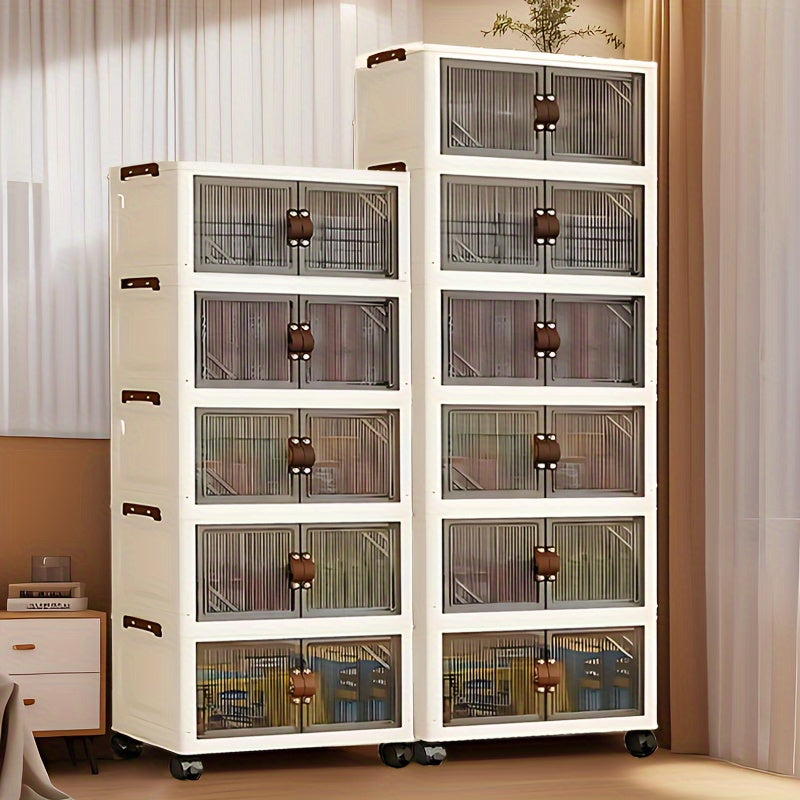 Cajas de almacenamiento de plástico impermeables con tapas y puertas, incluye estante para zapatos plegable