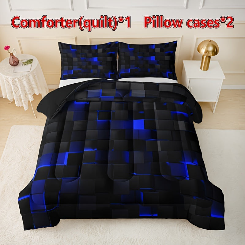 Set of 3 Black and Red Plaid Quilt Bedding with Pillowcases All-Season Soft