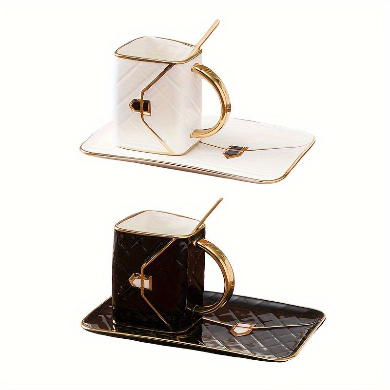 Pink and White Teacup Set with Gold Handles Quilted Design for Afternoon Tea