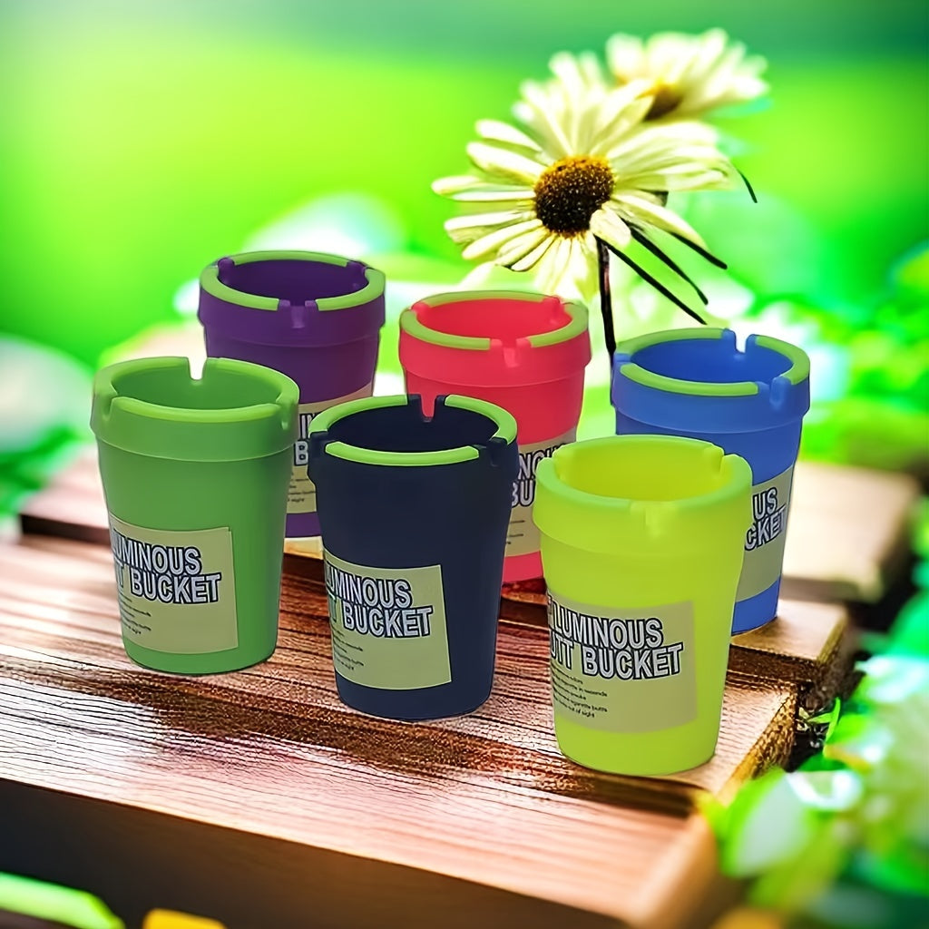 Glow-in-the-Dark Double-Layer Plastic Ashtray for Car and Home, Neon Colors