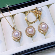 Birds Nest Jewelry Set with Freshwater Pearls Gold-Plated Necklace Ring Earrings for Women