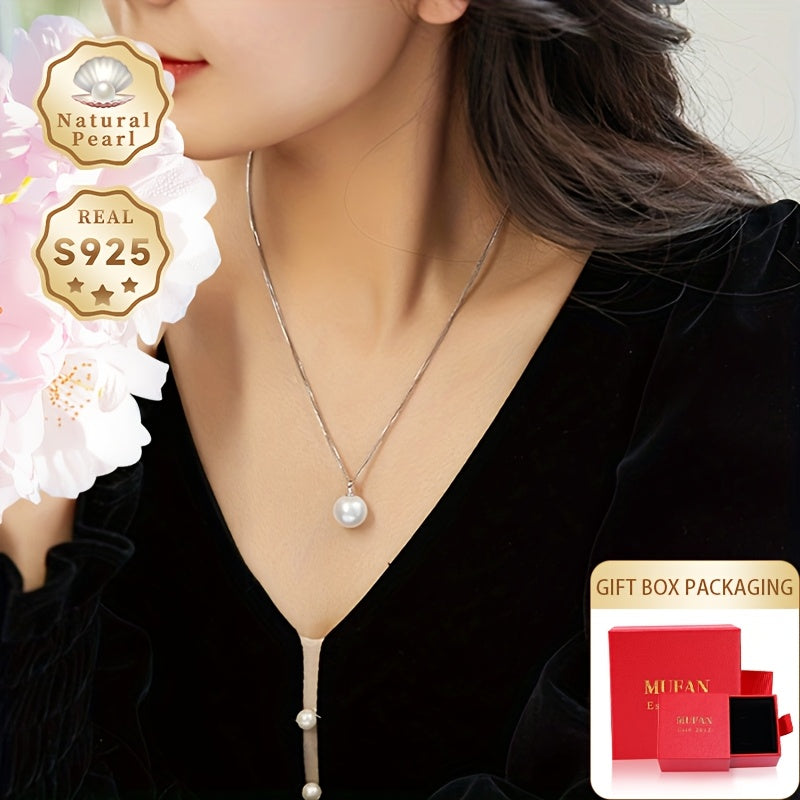 Vintage June Birthstone Pearl Pendant Necklace 13-14mm Freshwater Silver Chain