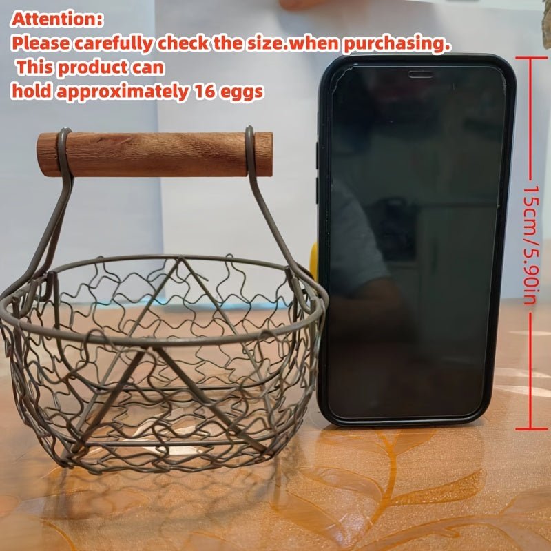 Cesta de huevos de hierro y madera para 24 huevos, decoración de almacenamiento para cocina de estilo rústico