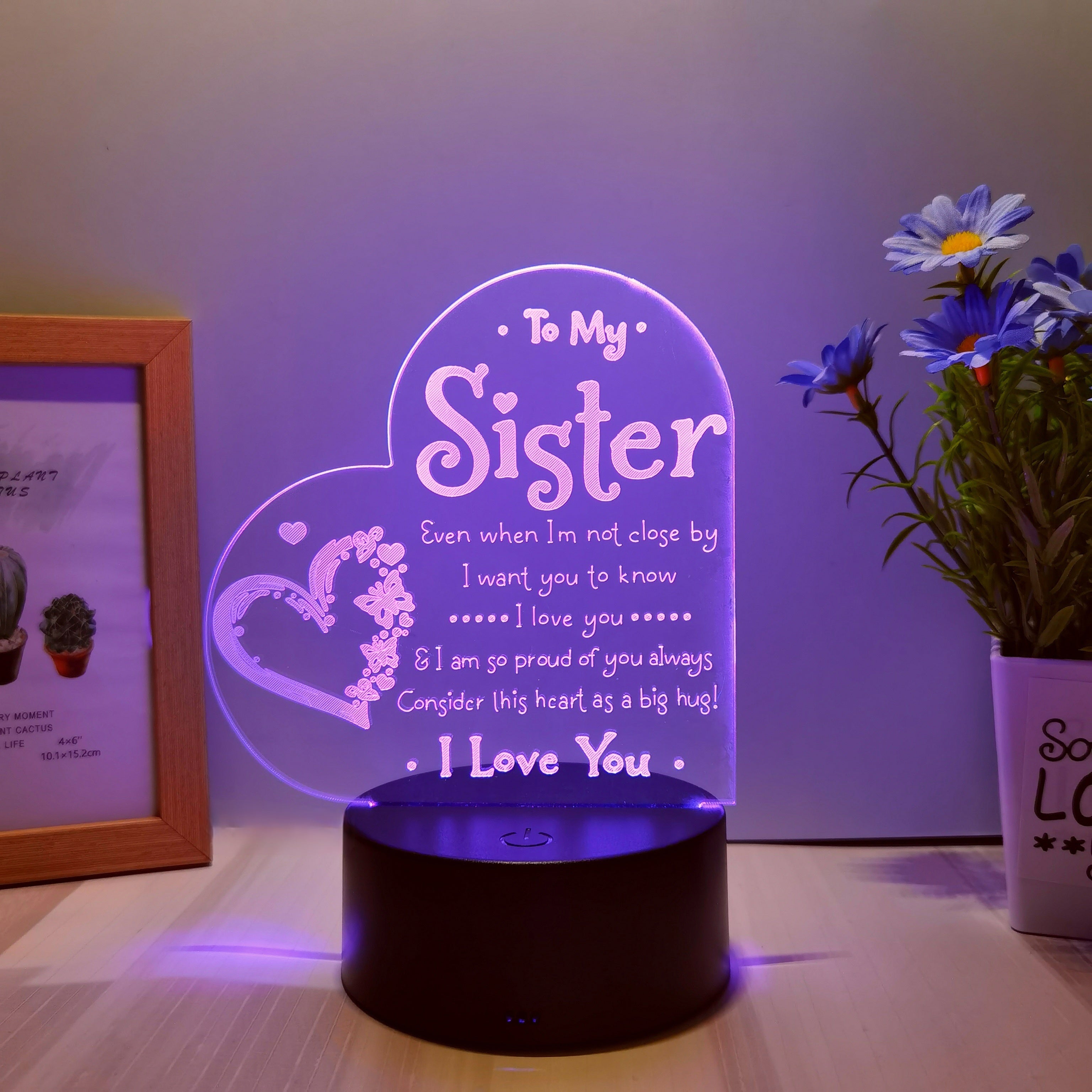 3D LED Night Light for Sister USB Powered Bedside Lamp Love Message Decoration Indoor Gift Black Beige