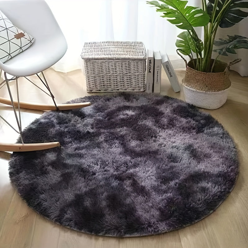 Soft Fluffy Tie-Dye Round Mat 3cm Thick Velvet for Living Room and Bedroom