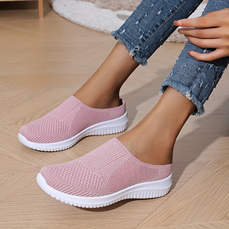 Women's Breathable Knit Mules - Slip-On Casual Shoes, Flat Shoes for Outdoor and All-Season Wear