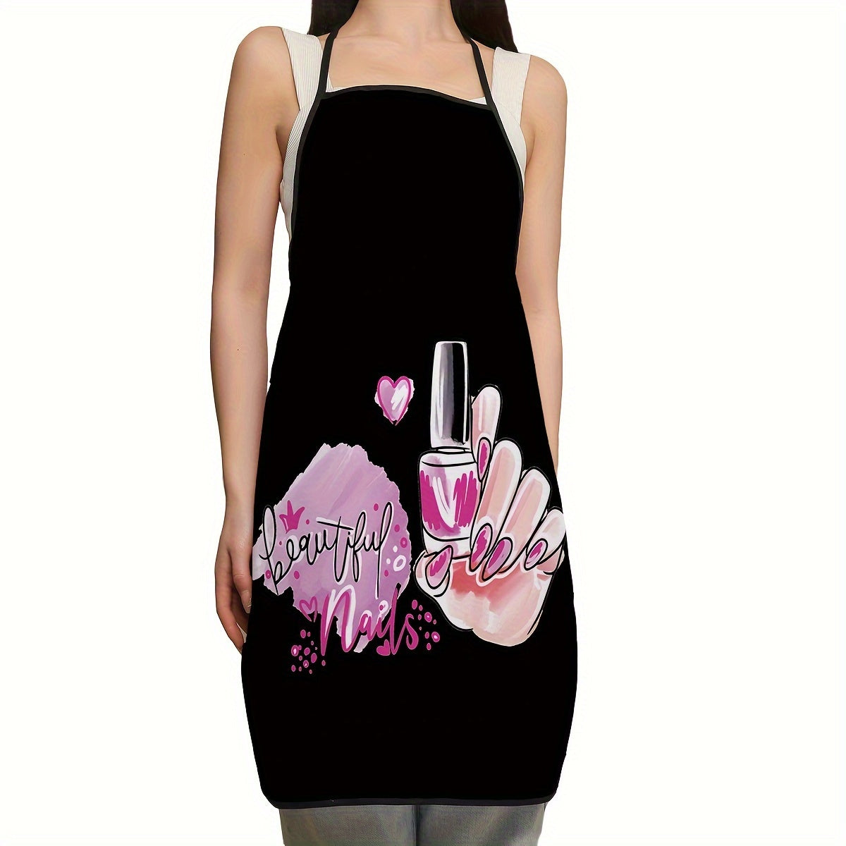 Polyester Nail Polish Print Apron for Cooking Baking BBQ and DIY Use