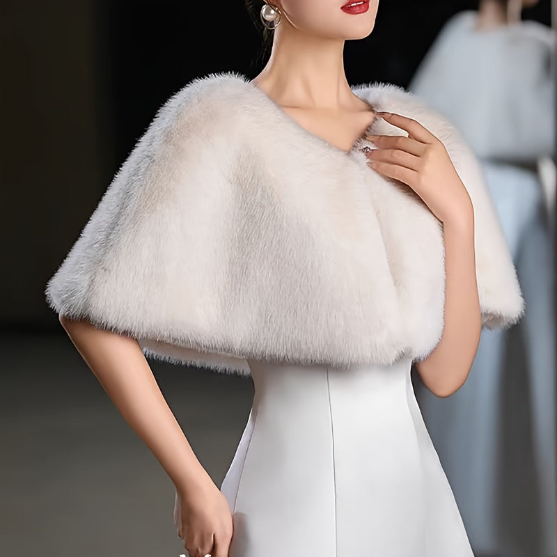 Faux Fur Bridal Shawl Cape for Wedding and Evening Dresses Polyester Spring Wedding