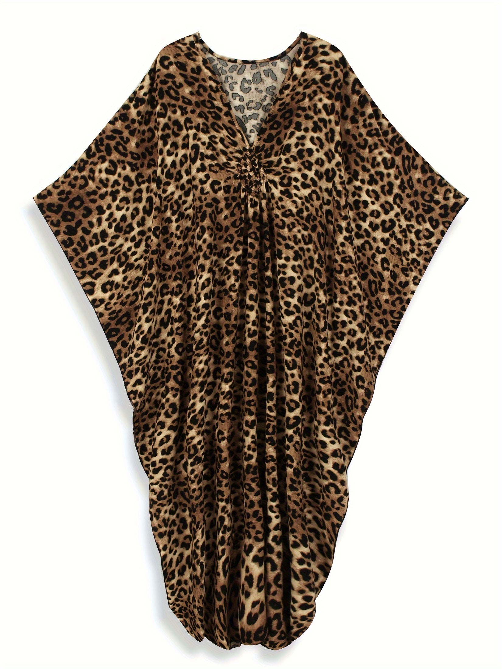 Women's Plus Size Leopard Print Kaftan Dress V-Neck Bat Sleeve Side Slit Viscose
