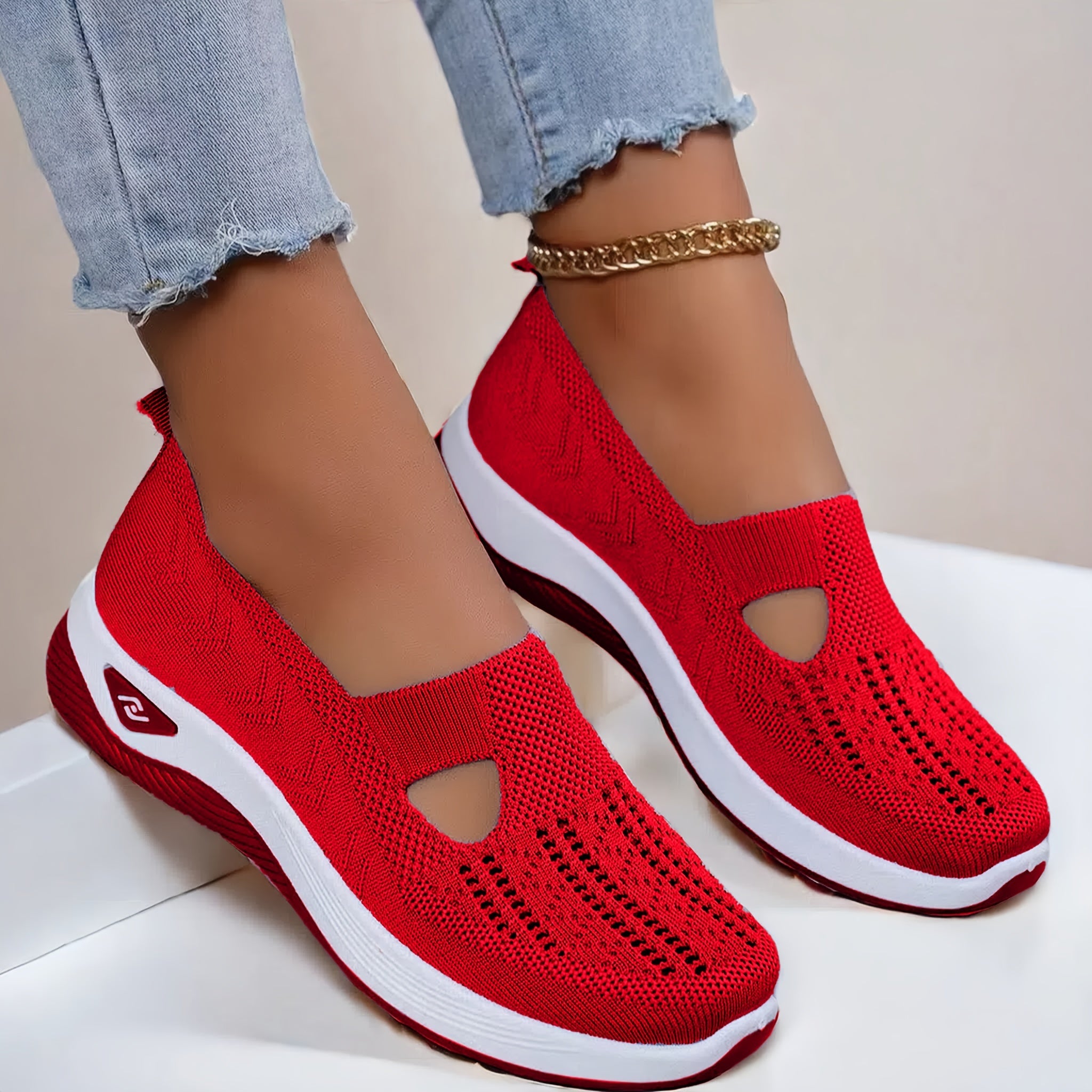 Women's Lightweight Knitted Sneakers with PVC Sole and Fabric Insole All-Season Slip-On