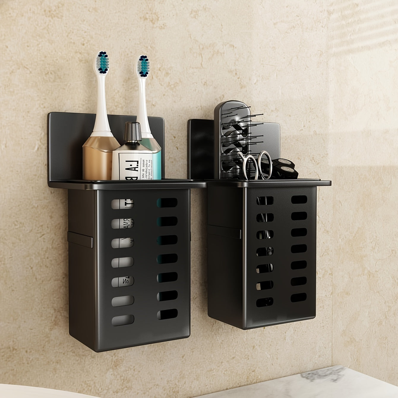 Wall-Mounted Bathroom Toothbrush Holder with Storage Rack Organizer and Container