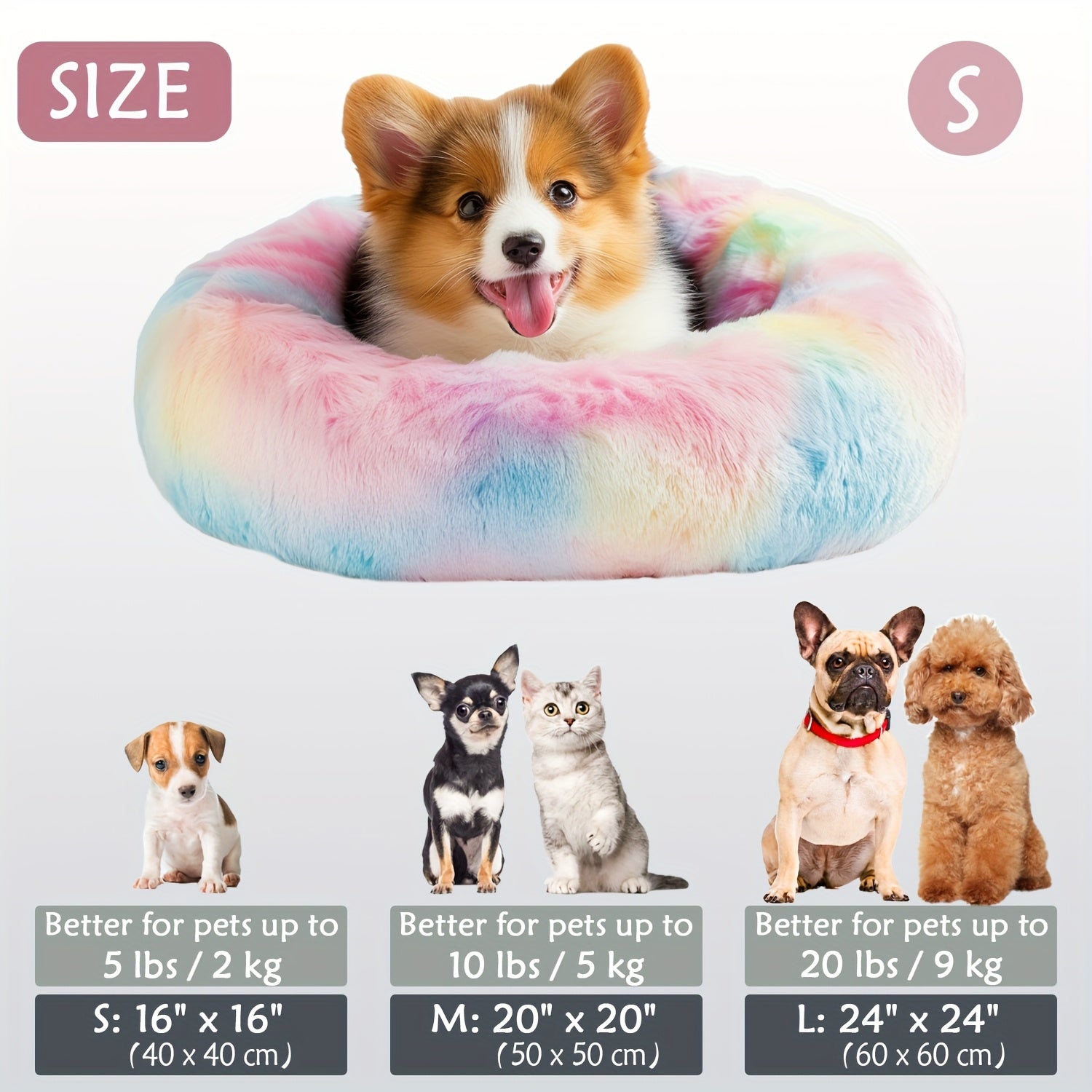 Round Dog Bed for Winter Indoor Use Polyester Non-Skid Bottom Small to Large Dogs