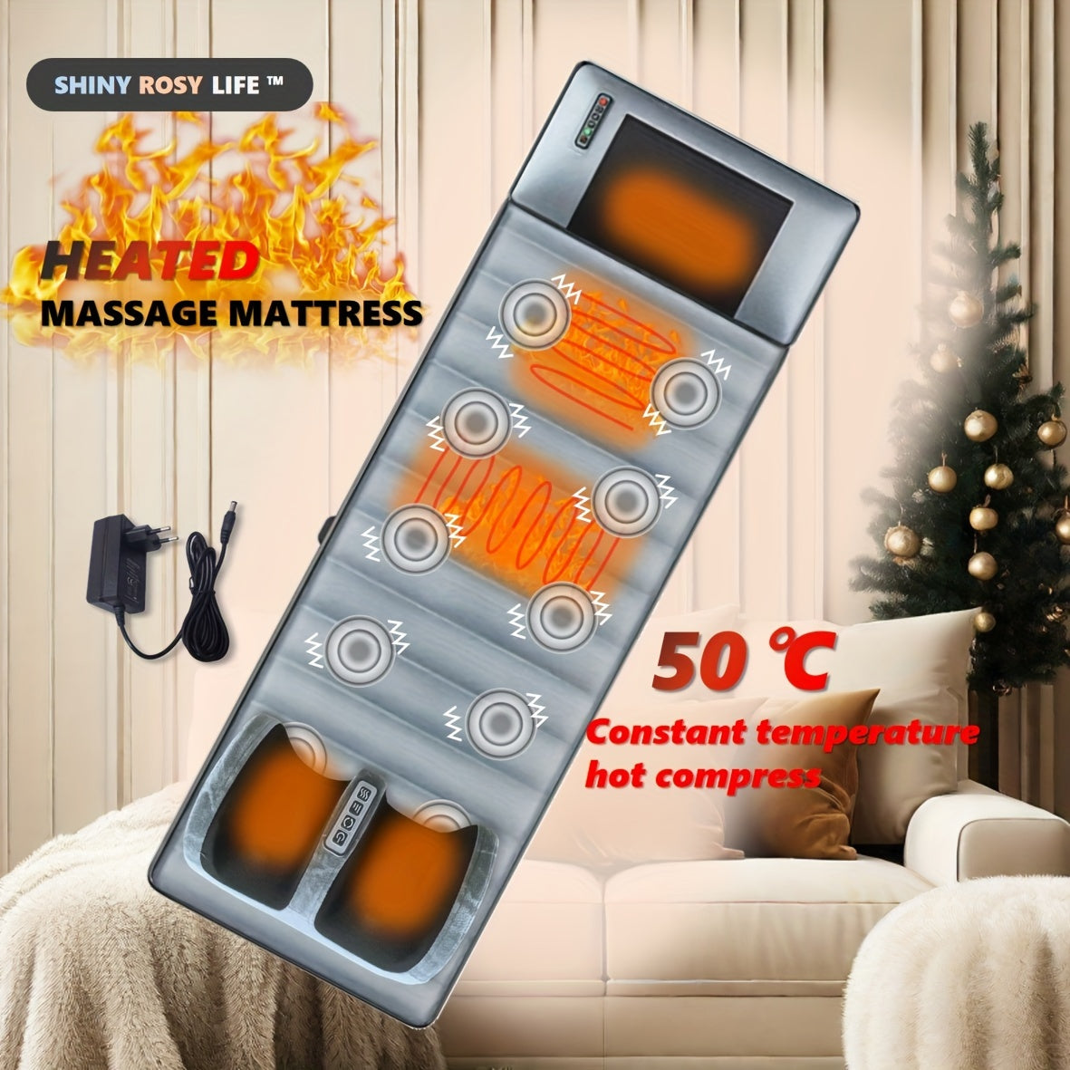 Massage Mattress with Heating, 10-Zone Vibration, Foot and Calf Massage, Grey Velvet Fabric