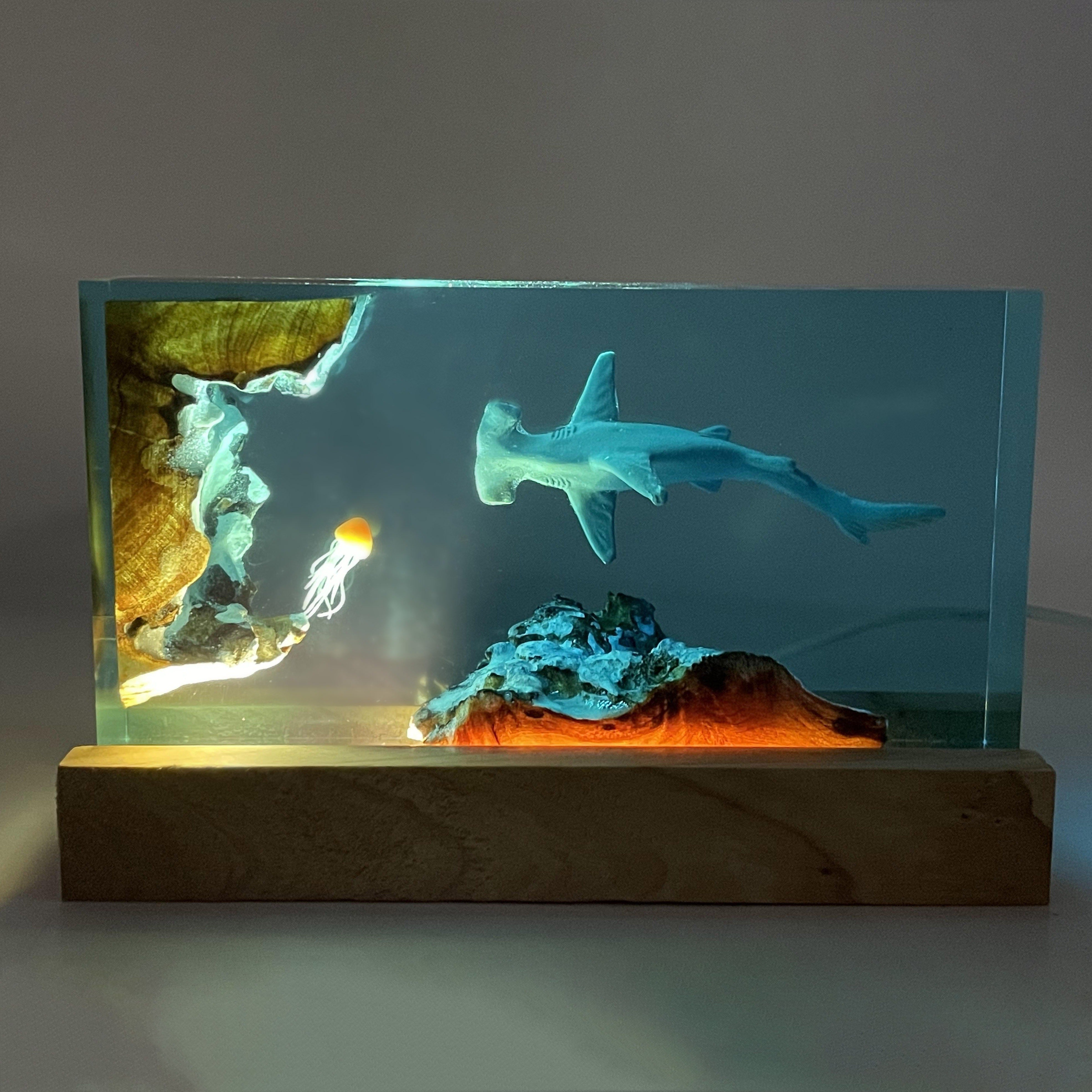 USB-Powered Decorative Lamp with Hammerhead Shark and Jellyfish Sea Life Scene
