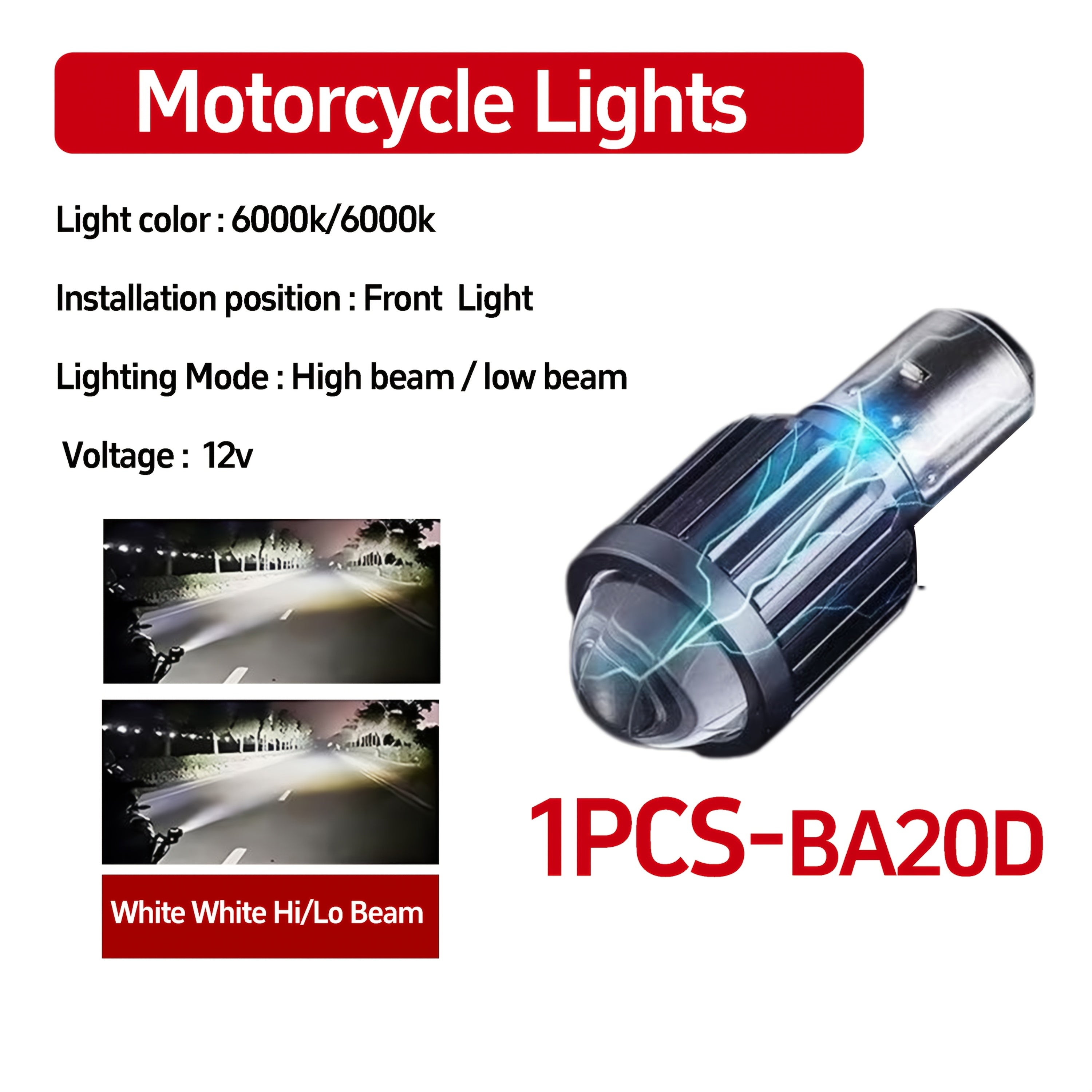 Motorcycle LED Headlight Bulb H4 Hi/Lo Beam 10000Lm Aluminum Shell