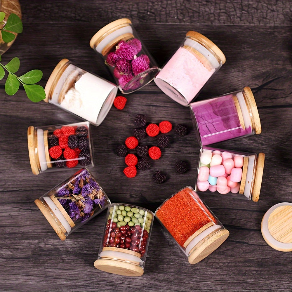 Mini Food Storage Container 5oz Glass Jar with Bamboo Lid for Herbs Sugar Salt Coffee