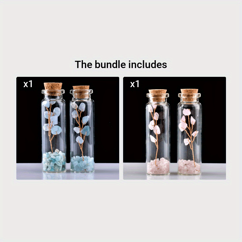 Botella de deseos de cristal con cristales naturales y árbol de la suerte para meditación y decoración